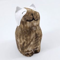 Kat zittend 9x6cm naturel white black