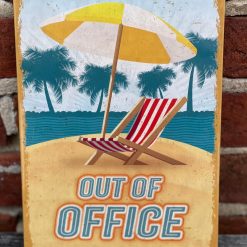 Decoratief bordje Out of office 15x21 cm staal