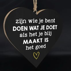 Teksthart Zijn wie je bent 25x25cm hangend zwart