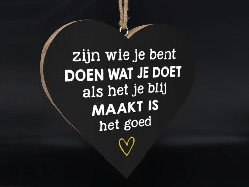 Teksthart Zijn wie je bent 25x25cm hangend zwart