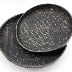Schaal rotan set van 2 34x8x30x6cm zwart