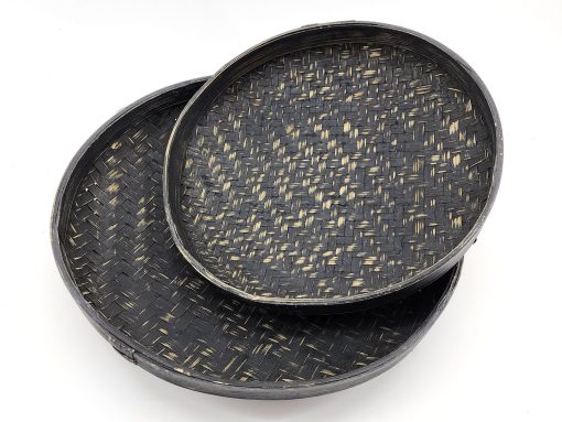 Schaal rotan set van 2 34x8x30x6cm zwart
