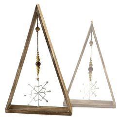 Kerst driehoek met hangende ster 48x29cm naturel