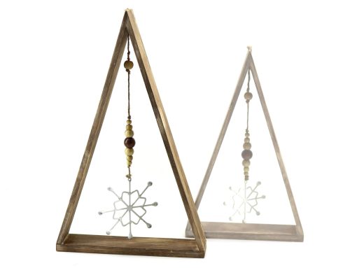 Kerst driehoek met hangende ster 48x29cm naturel