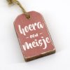 Hanger label Hoera een meisje baby Roze 6x4cm hout