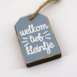Hanger welkom lief kleintje baby blauw 6x4cm hout