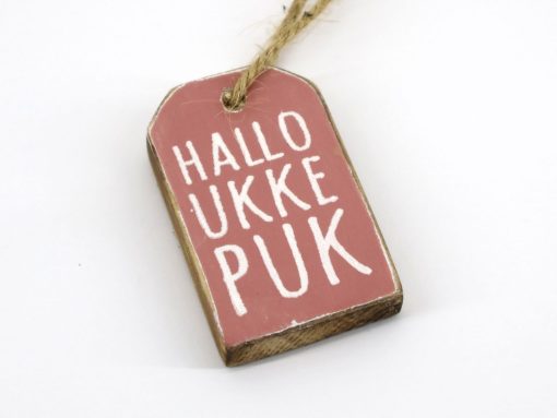 Hanger label Hallo ukkepuk baby Roze 6x4cm hout