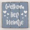 Tekstbord welkom lief kleintje baby blauw 20x20cm