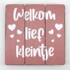 Tekstbord welkom lief kleintje baby roze 20x20cm
