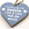 Teksthart hangend liefste opa en oma van de wereld 18x18cm