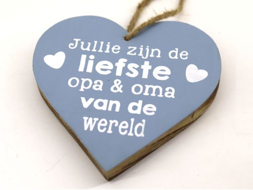 Teksthart hangend liefste opa en oma van de wereld 18x18cm