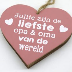 Teksthart hangend liefste opa en oma van de wereld 18x18cm