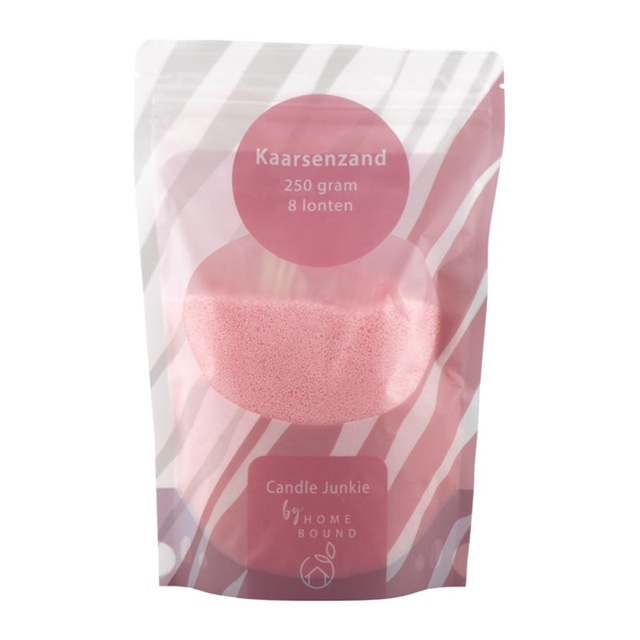 Kaarsenzand korrels zak 250 gr met 8 lonten roze