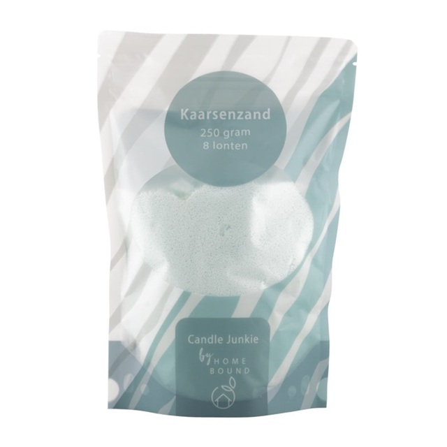 Kaarsenzand korrels zak 250 gr met 8 lonten frost white