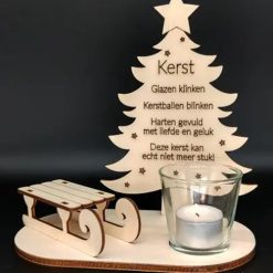 Waxine Kerstboom met slee 21x21cm Kerst Glazen klinken
