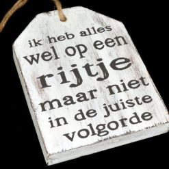 Hanger label M 13x10cm Ik heb alles wel op een rijtje.... (wit)