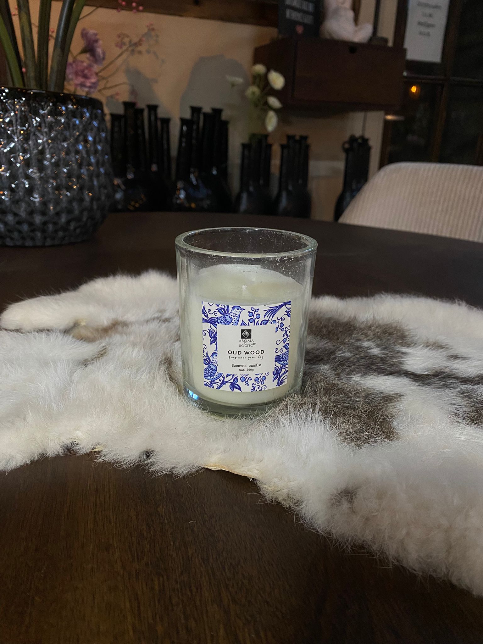 Kaars in glas delft blauw